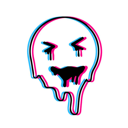 acid smile face melted rave and techno symbol of 90s trendy psychedelic print vector