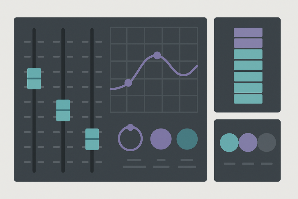 Balance EQ Headroom Clean illustration of faders, EQ curve and headroom for mixing basics