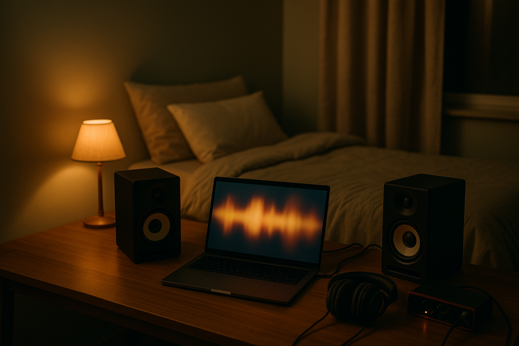 Practice Mix Review Bedroom DJ studio prepared for recording and reviewing practice mixes