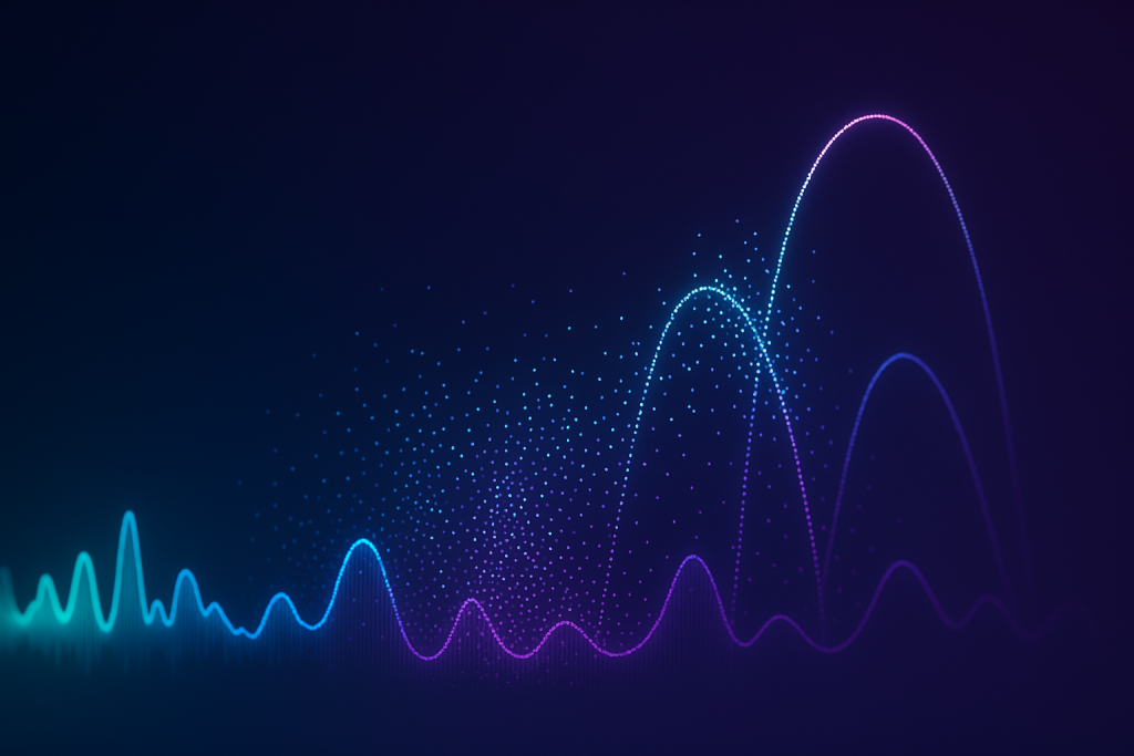 Signals After Release Abstract audio analytics visual with glowing data arcs
