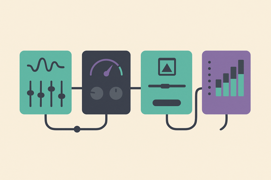 Limiter Signal Path Illustrated mastering chain with limiter and loudness meter