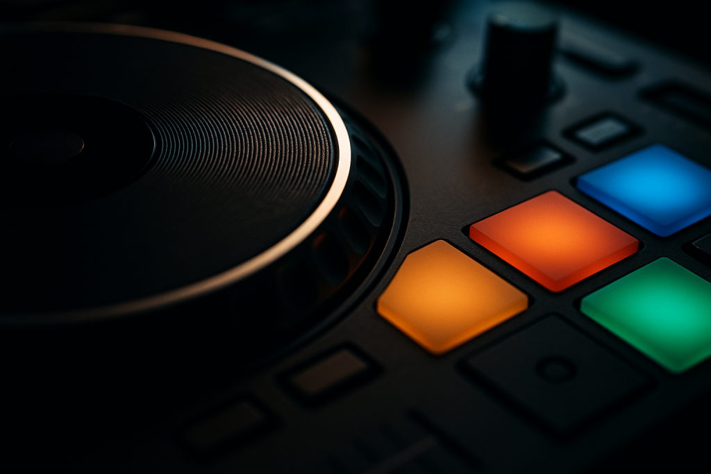 Stem Ready Decks Close-up of DJ controller pads representing stem-based performance