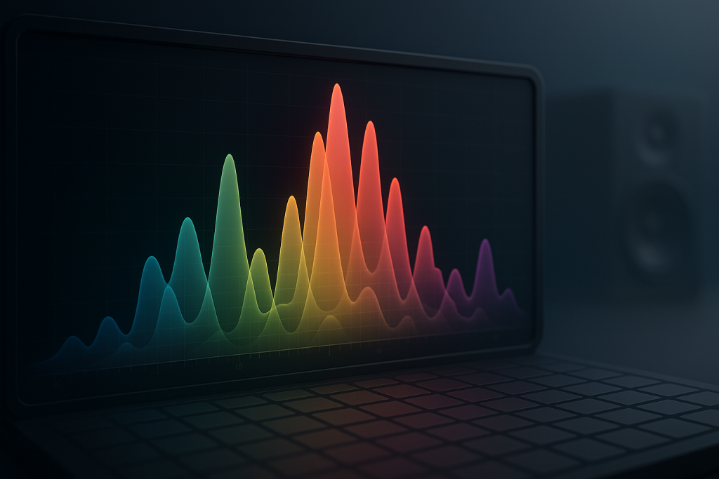 Smart AI Vocals That Sit in a Mix in Under 30 Minutes 1 Stylised spectrum analyser showing ai vocals shaped with sidechain ducking