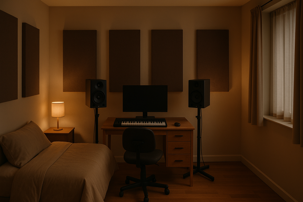 Monitor Bass Balance Bedroom studio monitors positioned for checking bass balance