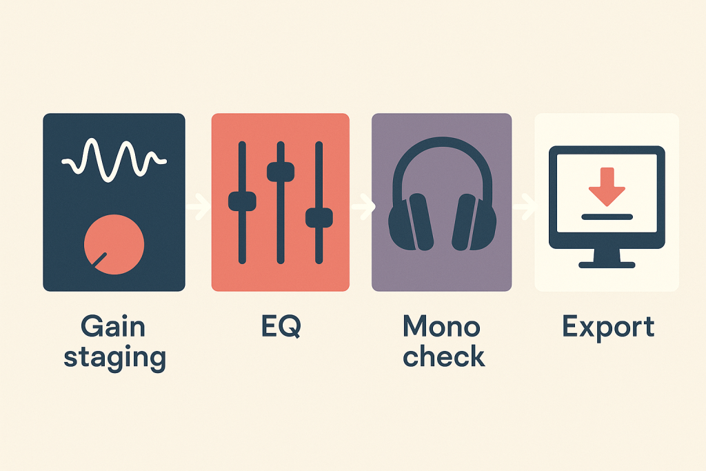 Simple EQ Workflow Flat illustration of an EQ workflow for DJs and producers