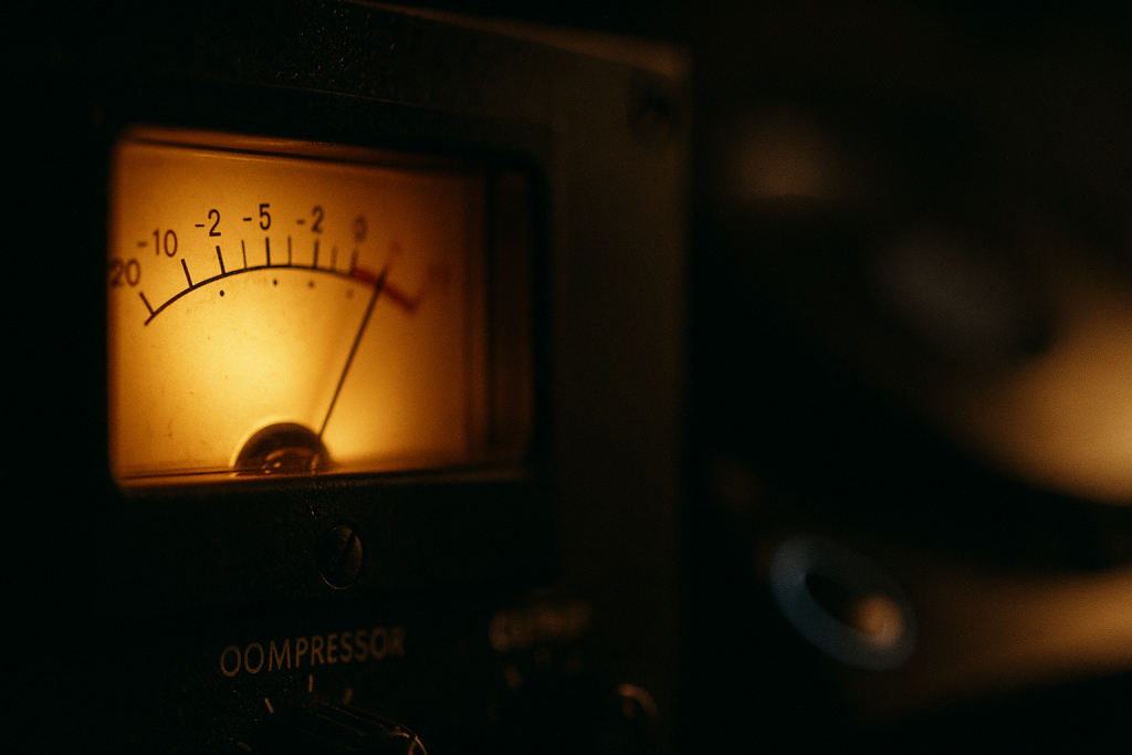 Smart Professional Sounding Tracks in 45 Focused Minutes 1 Vintage VU meter glowing during a mix check for professional sounding tracks
