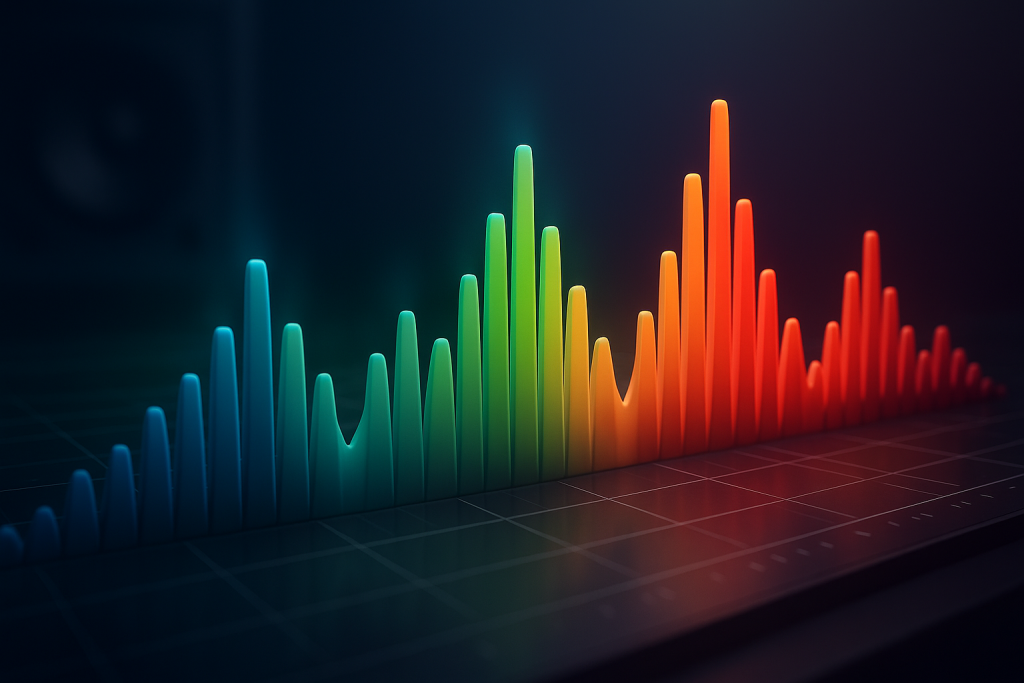 7 Warm-Up Set Tips: Rekordbox vs Serato vs Ableton 1 Stylised spectrum analyser visual for warm-up set tips and controlled DJ energy