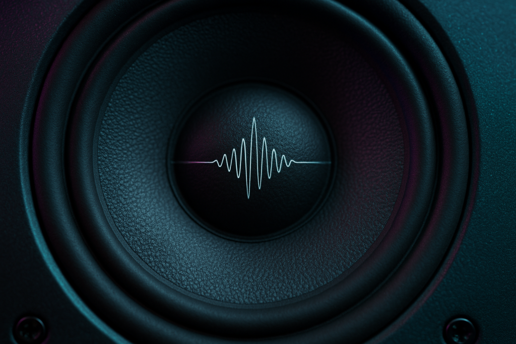 Width With A Center Studio monitor detail representing mono focus and controlled stereo width