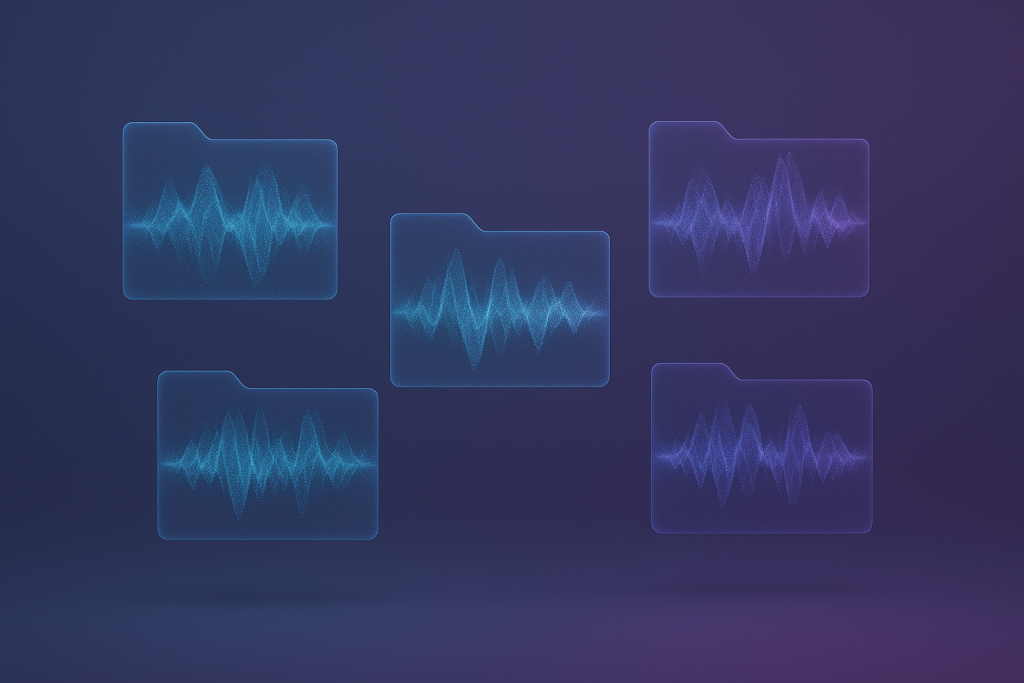Curated Reference Library Abstract organised audio folders representing a curated reference library