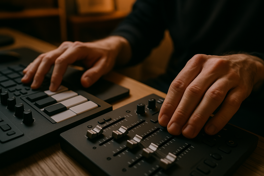 Workflow Decision Moment Producer choosing a workflow on controller and mixer faders