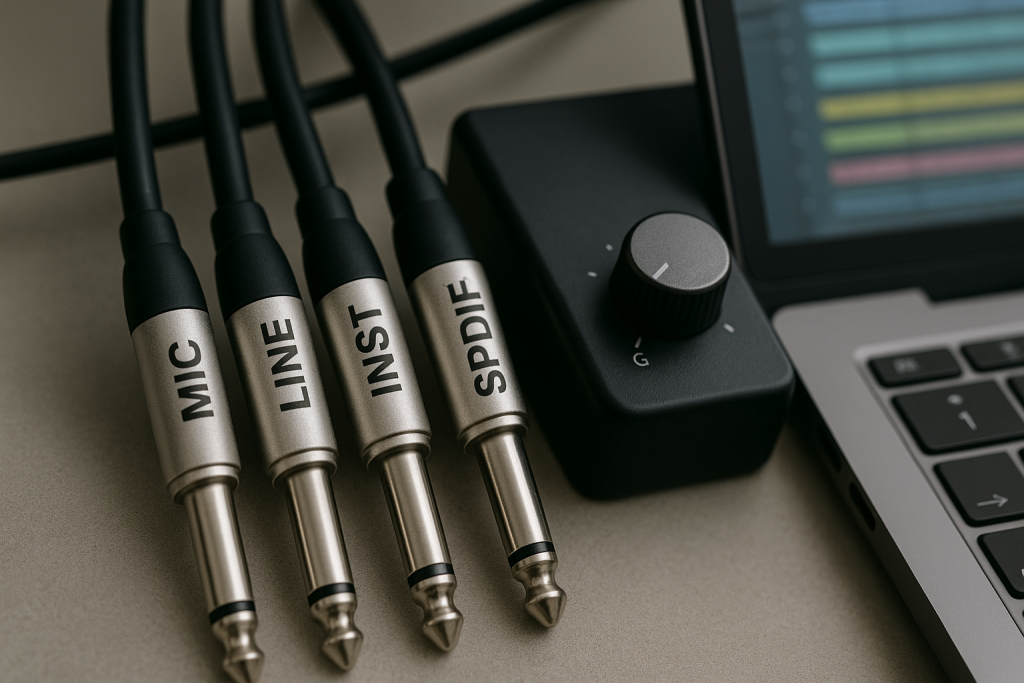 Stem Delivery Close-Up Close-up of studio cables and stem session for a music rights handover