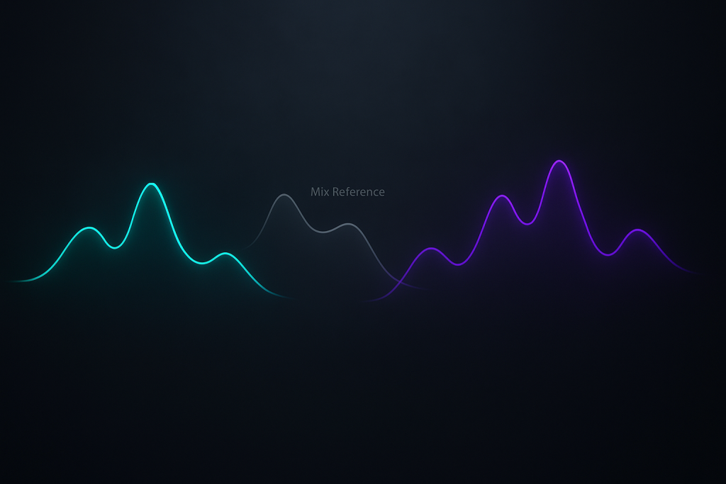 Reference Spectrum Match Abstract spectrum curves comparing reference tracks and a mix