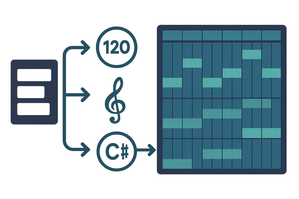 Brief To Track Illustrated production brief with references, BPM and arrangement blocks