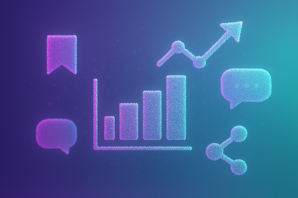 Signals Over Views Abstract analytics shapes representing saves, shares and messages
