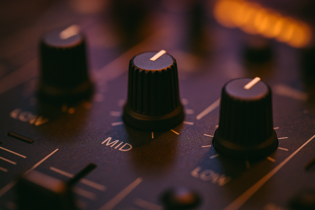 EQ After Key Close-up of mixer EQ knobs used after checking key compatibility
