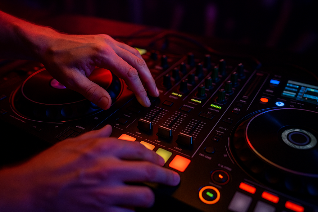 Safe Key Moves DJ hands cueing tracks while practising harmonic transitions