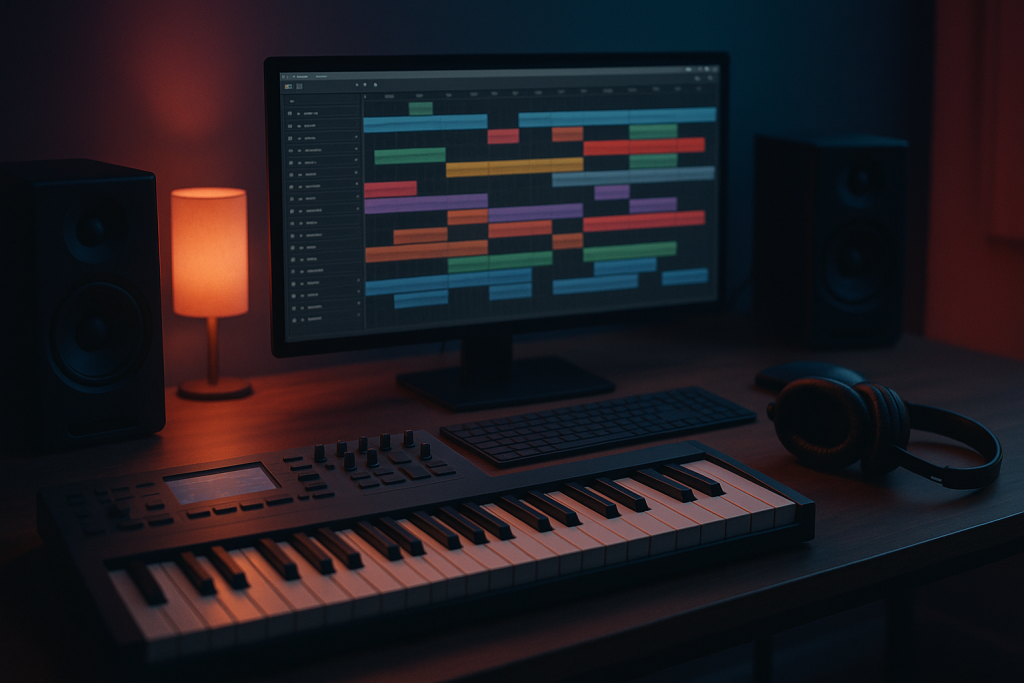 Clarity Through Arrangement Studio arrangement view showing spaced track blocks for clearer mixing