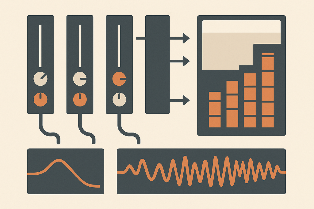 Headroom Beats Hype Flat illustration of DJ gain staging and headroom