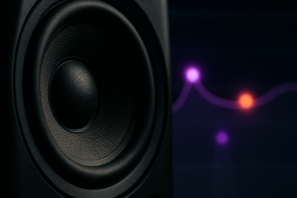Resonance Control Detail Close-up of a monitor and EQ resonance peaks for vocal and lead masking