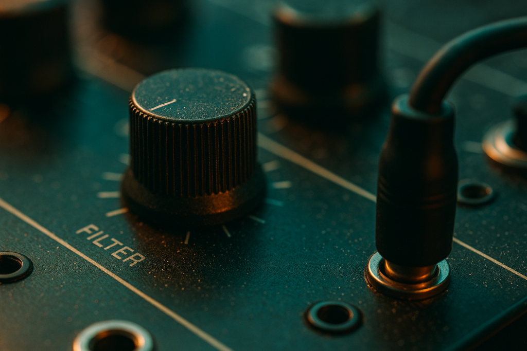 Patch Shapes Phrase Close-up synth filter knob used while shaping a melody patch