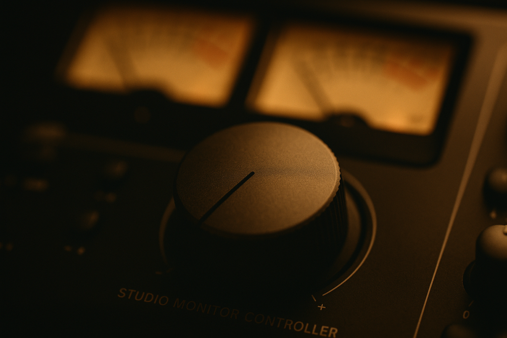 Revision Budget Check Studio monitor controller close-up for checking mix and master levels