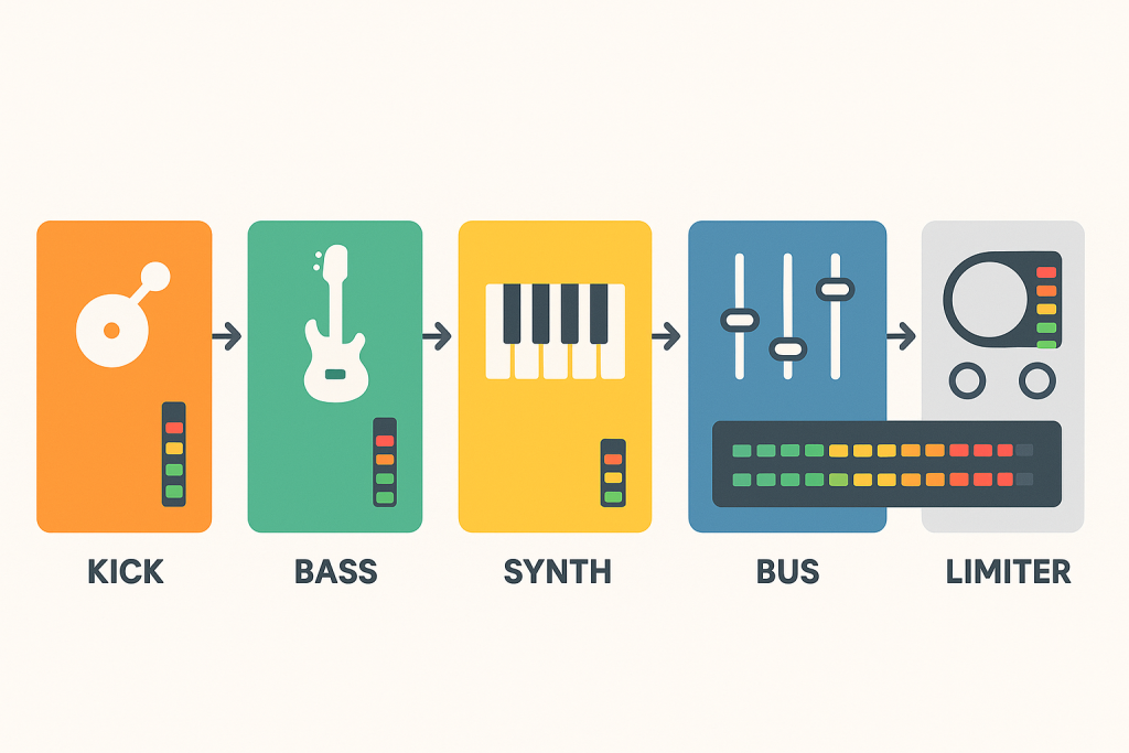 Synth Gain Balance Flat illustration of gain staging before mastering