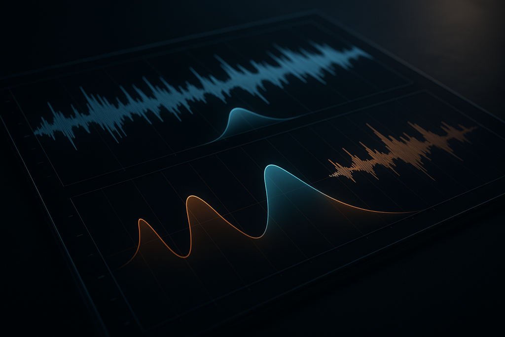 Reference Track Comparison Two waveforms compared for club sound design reference checking