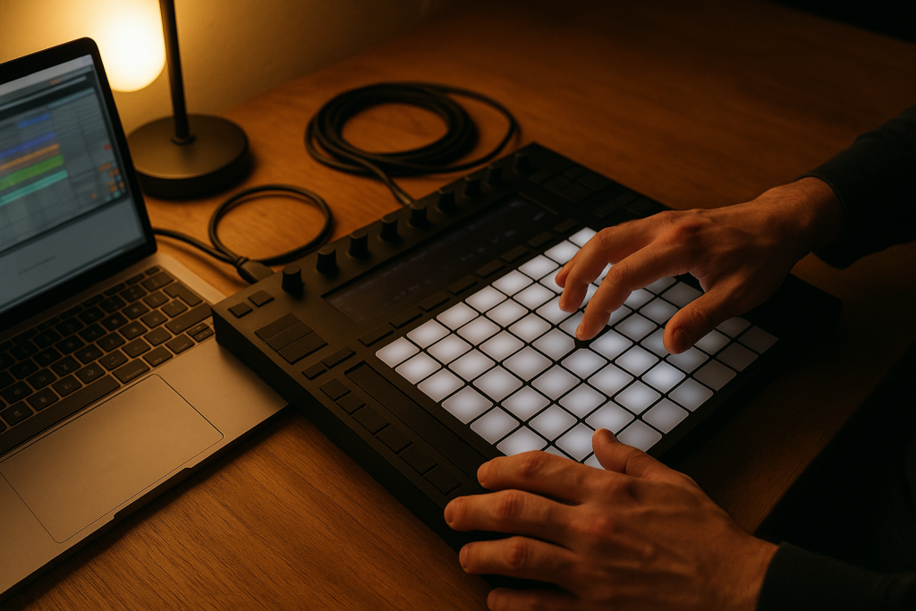 Stem Export Prep Producer exporting stems from a controller and laptop setup