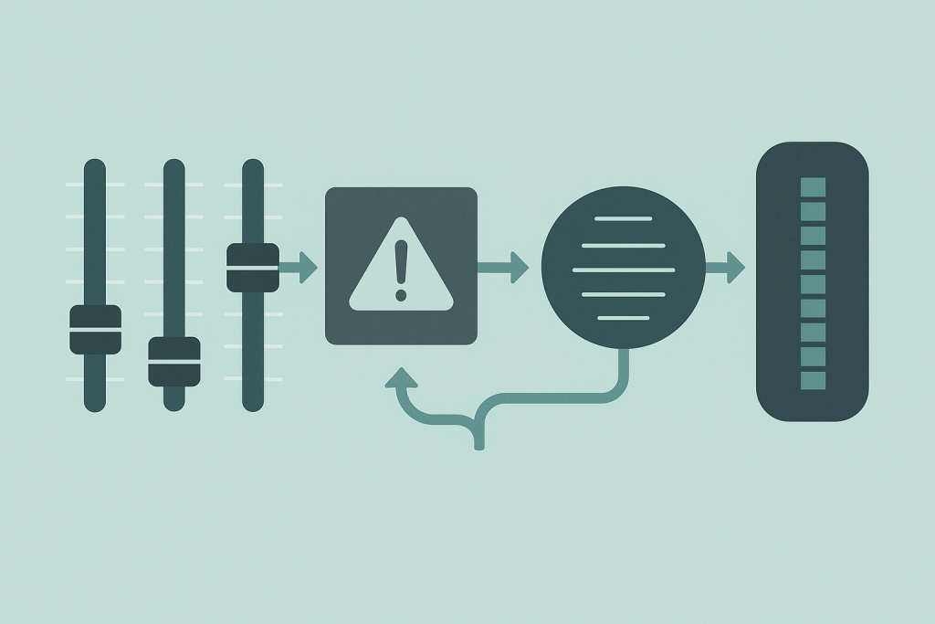 Transient Budget Map Flat illustration of gain staging with clipping and parallel compression paths
