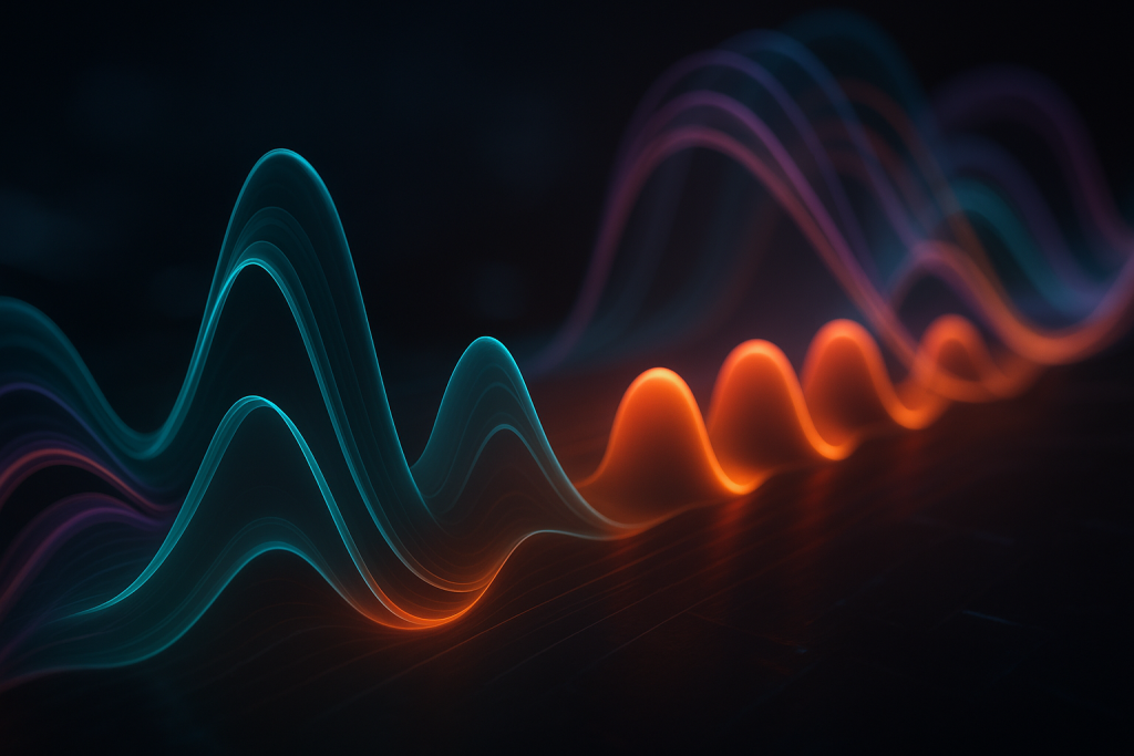 Sidechain Stem Motion 3D waveform showing sidechain ducking and reverb tails