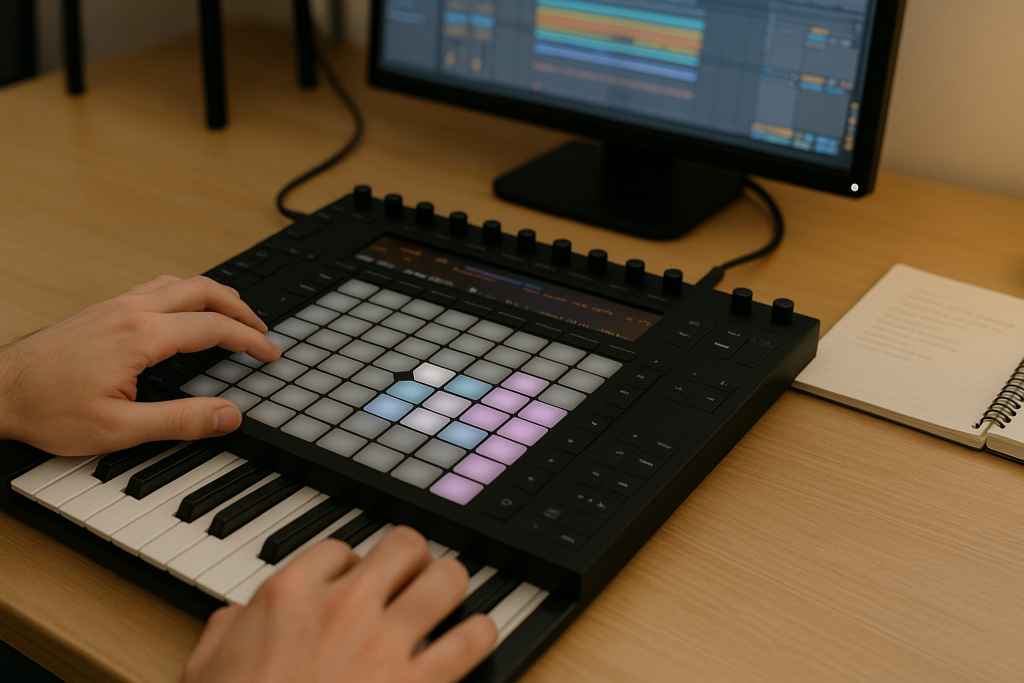 Fast Mix Workflow Hands using a controller during a fast EQ workflow session