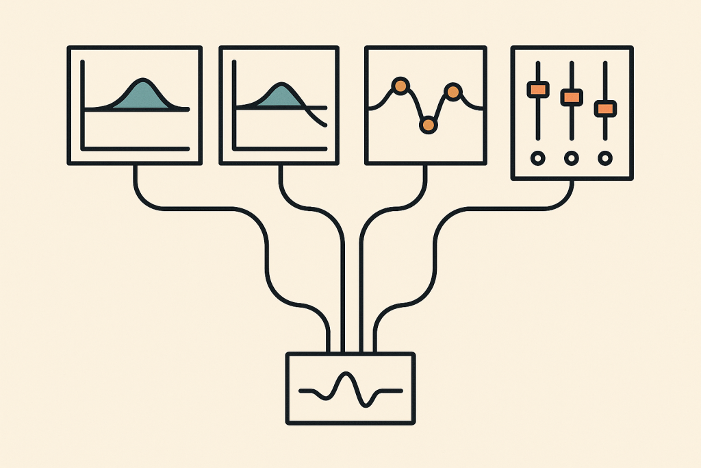 Choose Your EQ Path Flat illustration comparing EQ tool choices for different producers