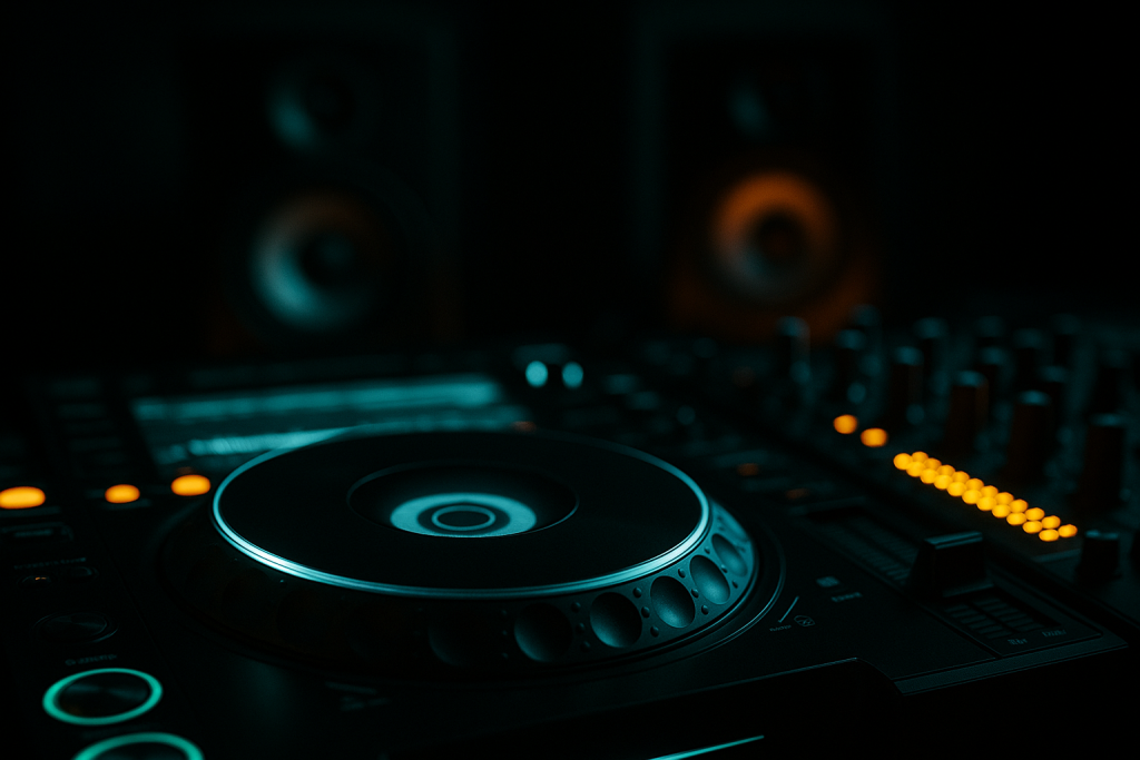 DJ Chain Check CDJ and mixer detail used for checking synth patches outside the DAW