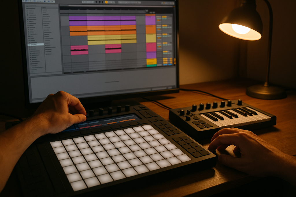 Drop Edit Session Hands tightening a four-bar drop loop on a controller