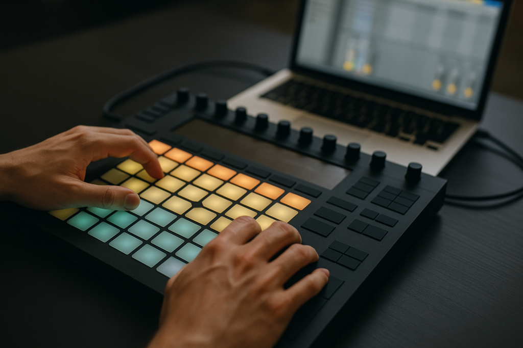 Arrangement Edits Hands editing arrangement sections on a pad controller