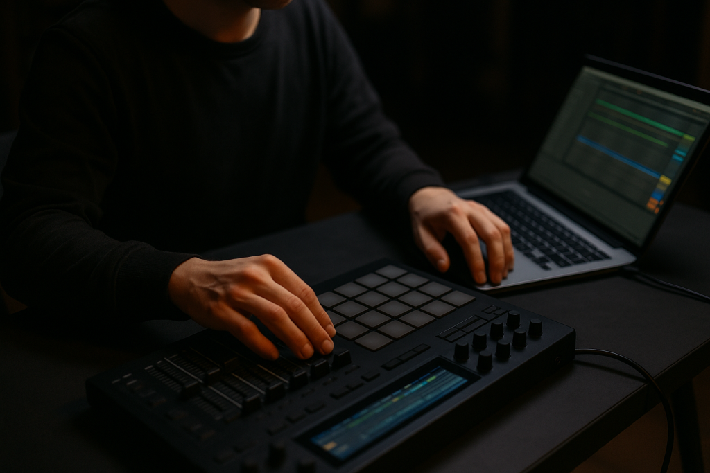 Service Page Workflow Producer hands shaping a custom track workflow