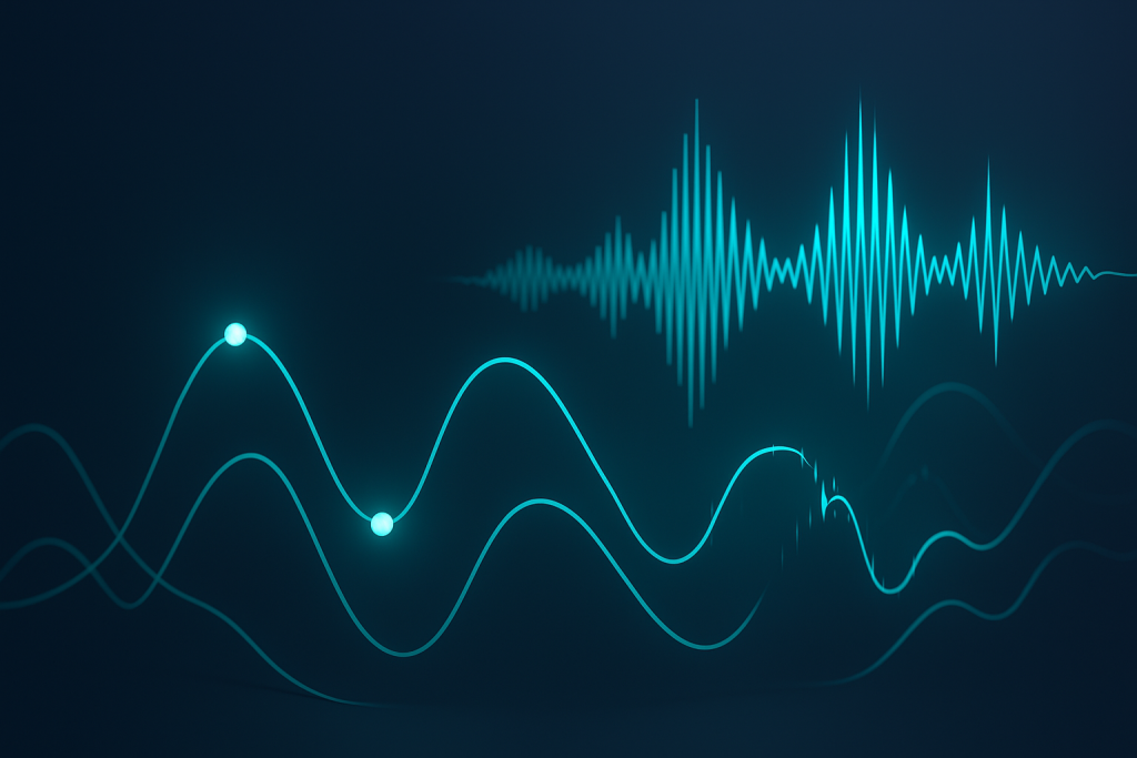 Search Metrics Signal Music SEO performance shown as analytics curves and audio waves