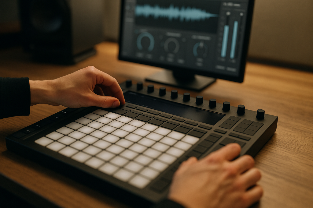 Preset Control Session Producer adjusting controller while checking a mastering chain