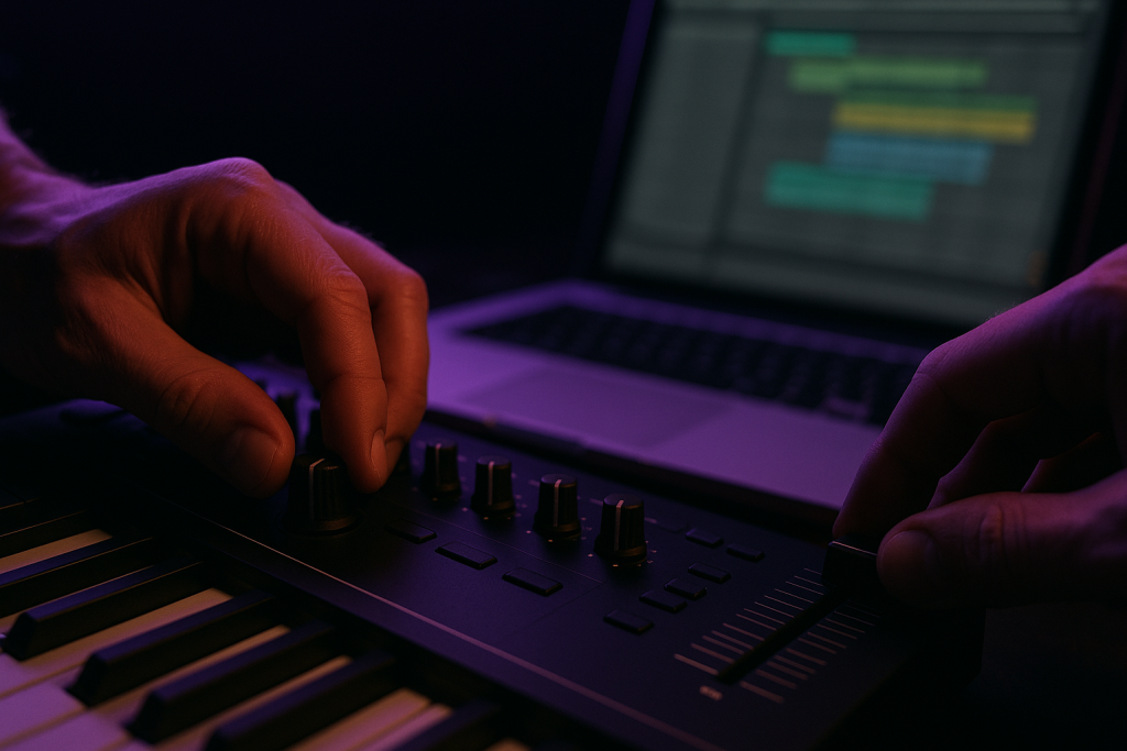 Return Send Control Hands adjusting send levels for Ableton return tracks