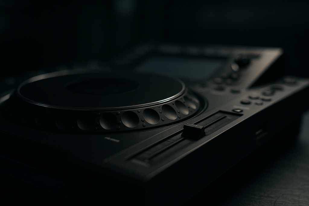 Booth Test Wheel Close detail of a CDJ jog wheel used for testing unreleased tracks