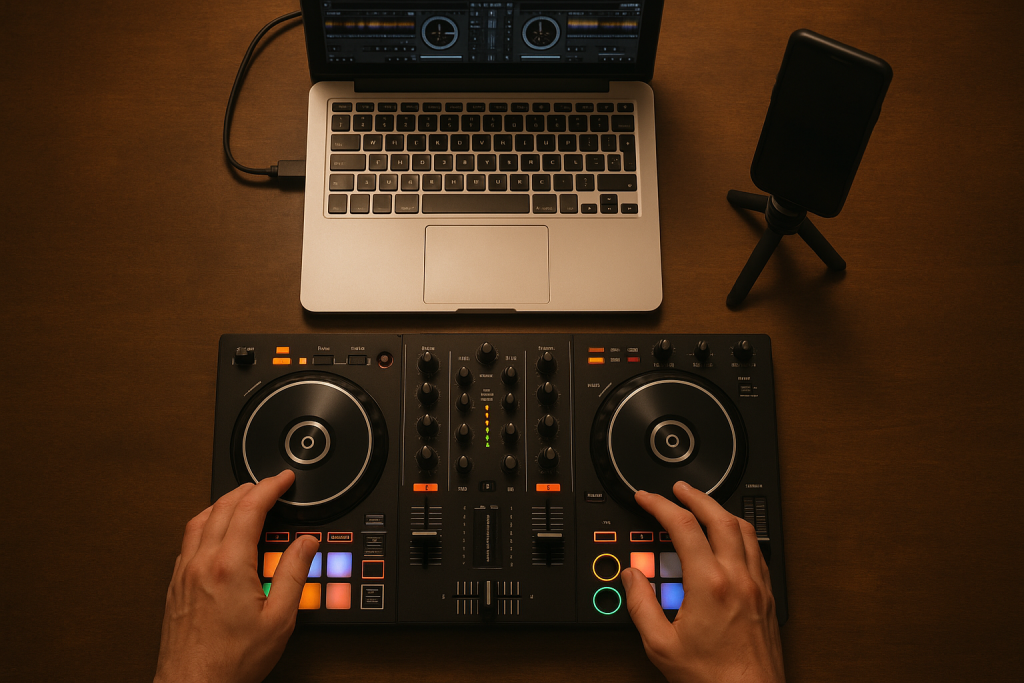 Seven Post Setup Producer recording DJ controller clips for a seven post content session