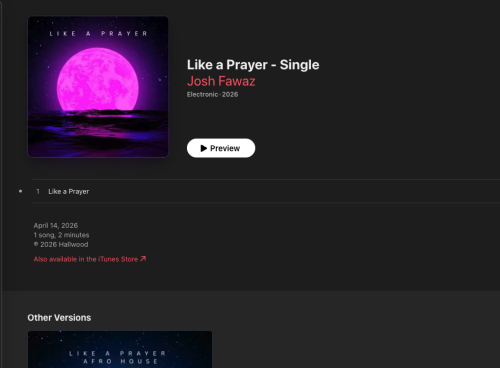 Josh Fawaz AI Music: The "Like a Prayer" Credits Changed on Spotify — Apple Music Still Features It Undisclosed 3 The track's Apple Music page: no AI label, no Transparency Tag — while its Spotify credits now list generative Josh Fawaz AI vocals and AI drums.